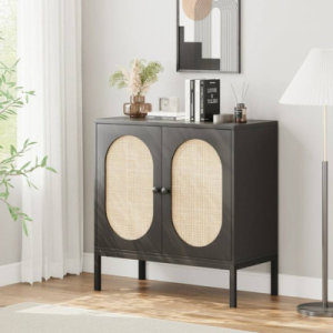 Buffet Cabinet with Storage, Storage Cabinet with PE Rattan Decor Doors