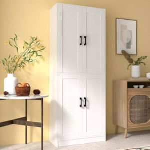 Storage Cabinet - Kitchen Pantry Cabinet, Tall Bathroom Storage Cabinet Freestanding with 4 Rattan Doors