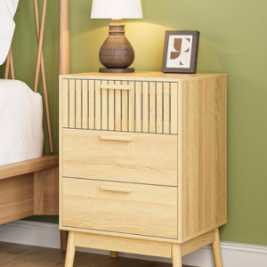 Wood Fluted Nightstand, Drawer Dresser for Bedroom