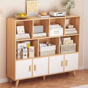 Cubby Shelf Bookcase with Doors Wooden 6 Cube Floor
